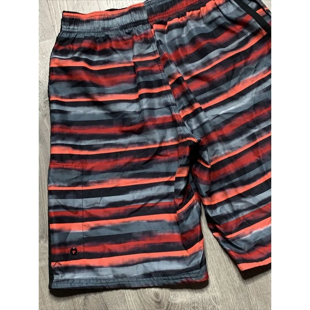 Men's Nike Swim Trunks Board Shorts Black/Pink/Red/Gray Stripes Size S‎